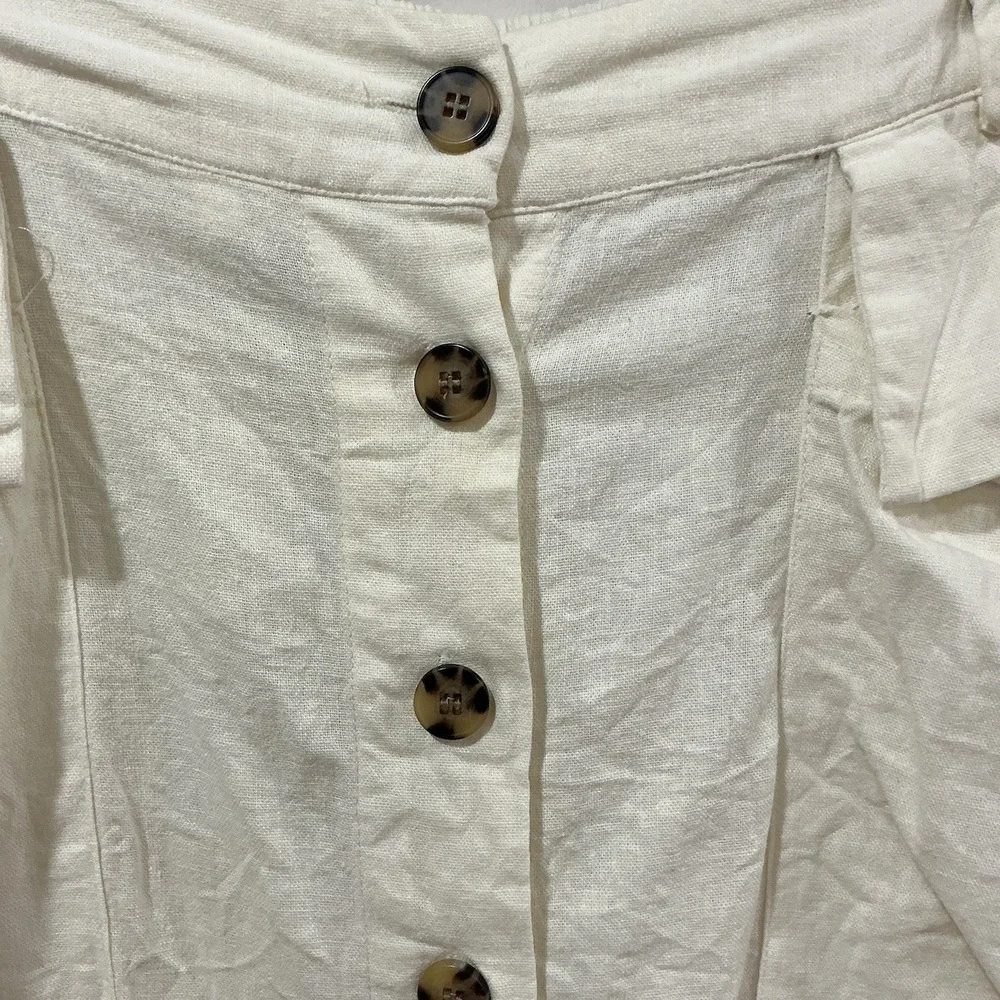 Nicole Miller Ivory Linen‎ Blend Button Front Cargo Utility Mini Skirt Large